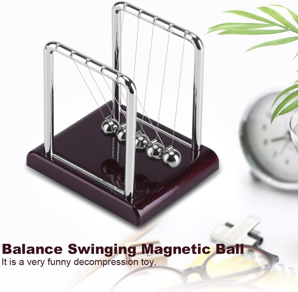TOPINCN Small Newtons Cradle, 5 Physical Swinging Balls Educational Toy Balance Magnetic Ball Home Office Desk Fun Decor Birthday Gifts - Image 5