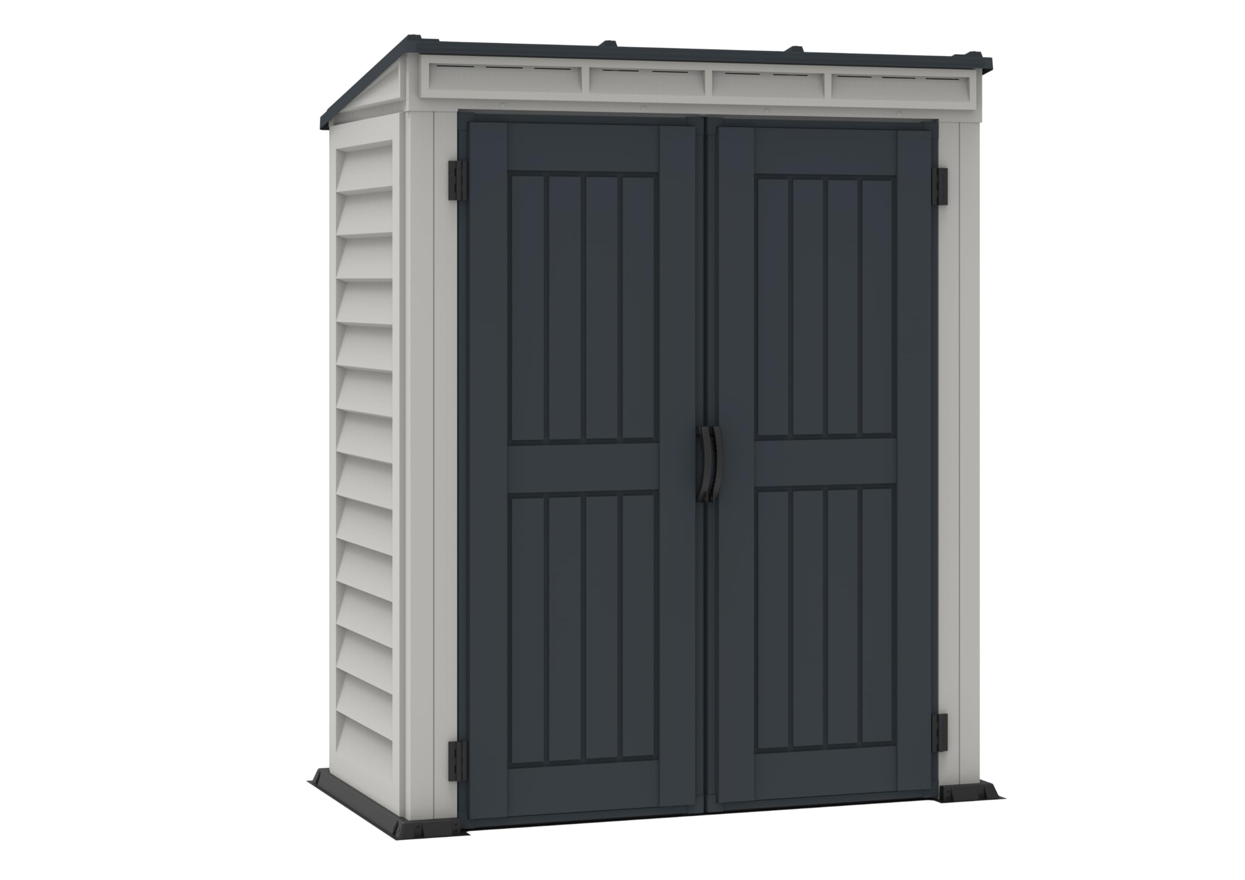 Duramax YardMate Pent Roof PLUS 5 x 3 (1.57 m2) Plastic Garden Shed with Heavy-Duty Plastic Floor, Strong Metal Roof Structure, Fire Retardant & Maintenance-Free Storage Shed, Dark Grey & Adobe