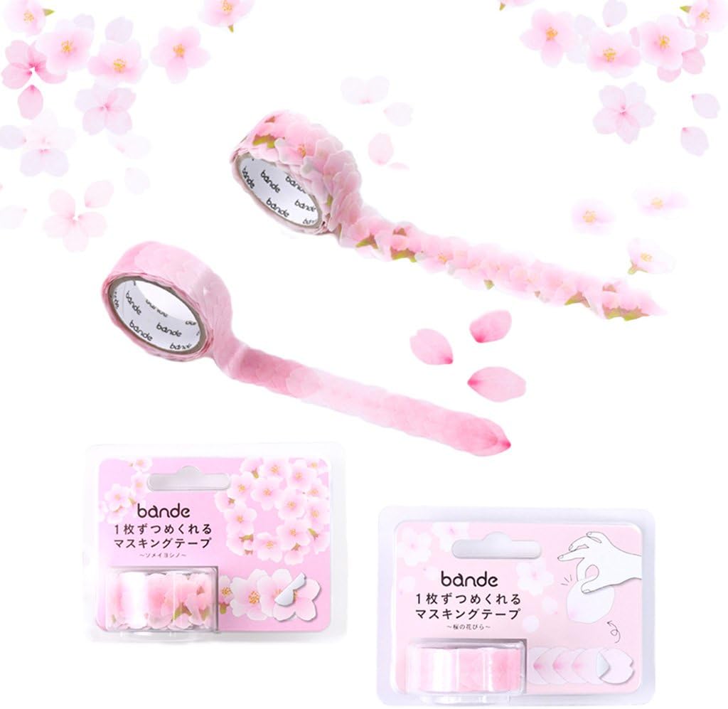 Bande Masking Tape Flowers Stickers Bundle of 1 Sakura Petals Stickers (BDA251) and 1 Yoshino Cherry Stickers (BDA252) Bande Tape, with a Message Card, Sakura &Yoshino Cherry
