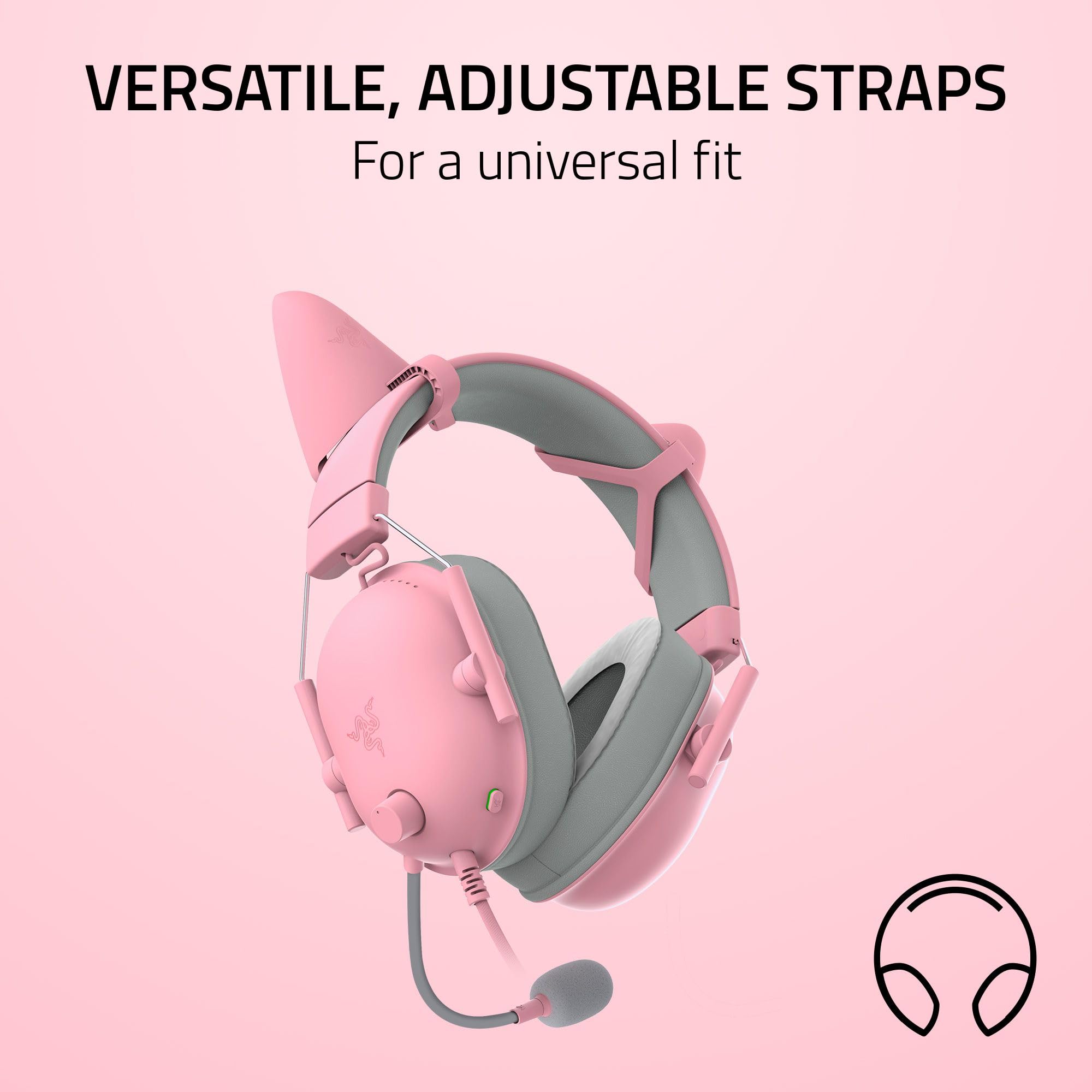 Razer Kitty Ears V2: Clip-on Kitty Ears for Headsets, Gaming Headphones - Universal Fit - Versatile, Adjustable Straps - Lightweight Sillicone - Durable & Comfortable - Quartz Pink