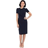 Maggy London Womens Midi Short Sleeve Sheath with Neck Tie Career Office Work WearCocktail Dress
