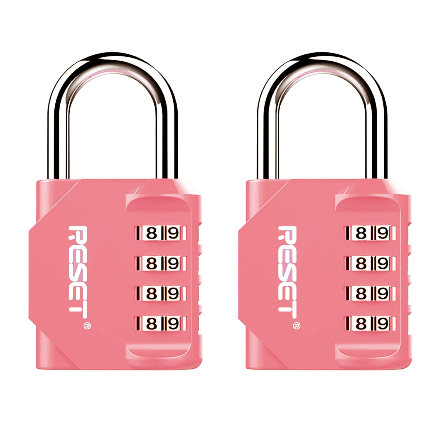 RESET-060 4 Digit Combination Padlock, Outdoor Lock, Indoor Padlock, Ideal for School Locker, Gym Locker, Fence, Gate, Hasp, Shed, Toolbox, Pink, 2-Pack