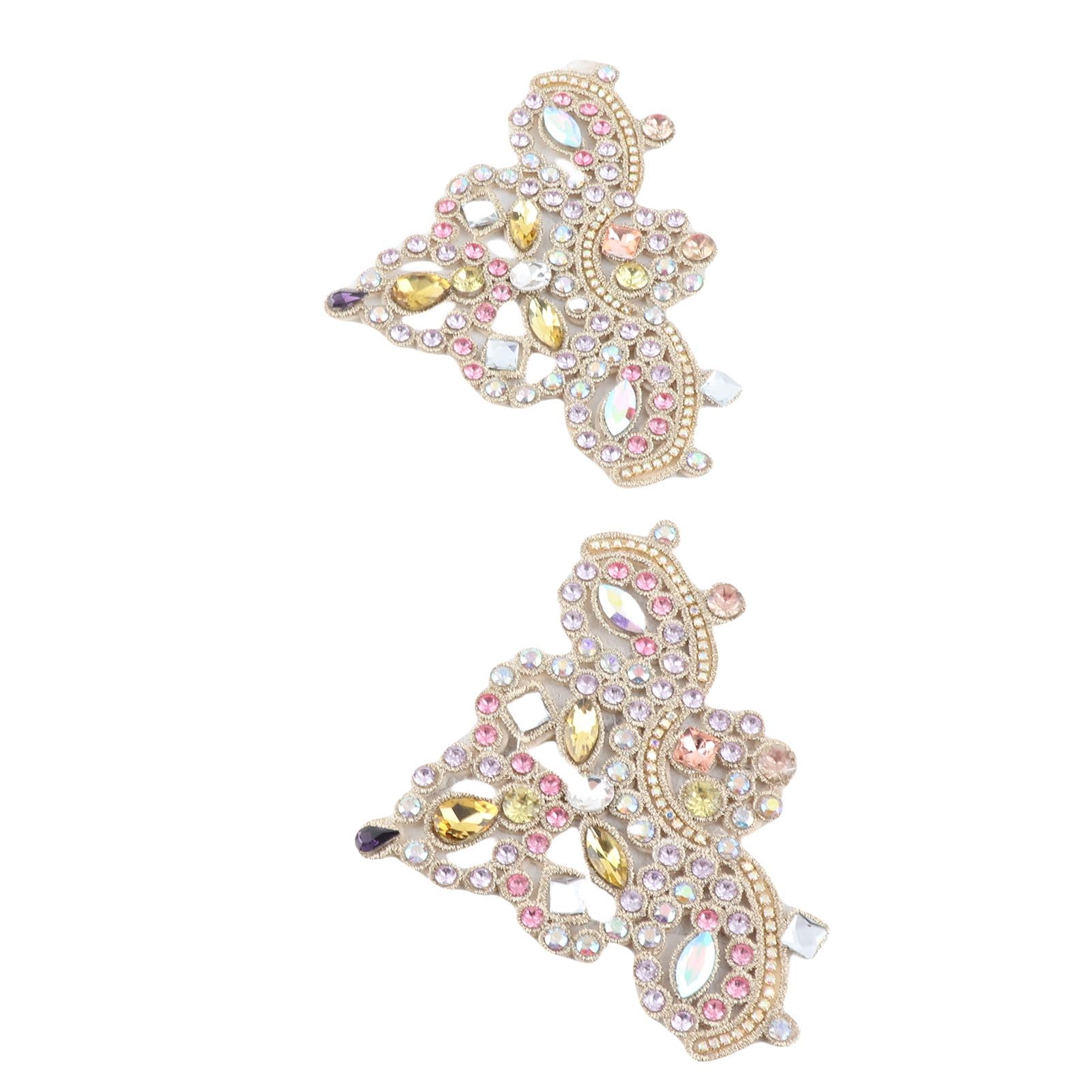 2 Pieces Rhinestone Applique Sew on Appliques Motif DIY Crystals Patches for Garment Decorated Sewing Accessories (06 Pink)