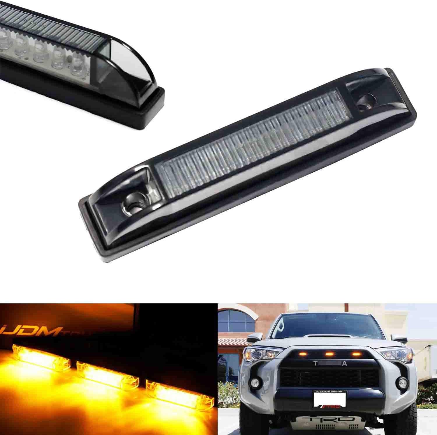 iJDMTOY 3pc Smoked Lens Amber LED Center Grille Marker Lights Compatible With 2014-up Toyota 4Runner or 2012-up Toyota Tacoma TRD Pro w/Wiring and Hardware