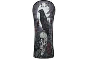 Golf Head Cover Premium Leather Headcovers with Interchangeable No. Tags for Fairway Wood Hybrid Raven Skull Rose Gothic F-ca