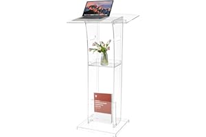 DIGDOZER Acrylic Podium Stand with Storage Shelf,Transparent Lecterns & Podiums,Pulpits for Churches,Conference,Speeches,Weddings,Classroom,Concert,47" H Professional Presentation Podiums