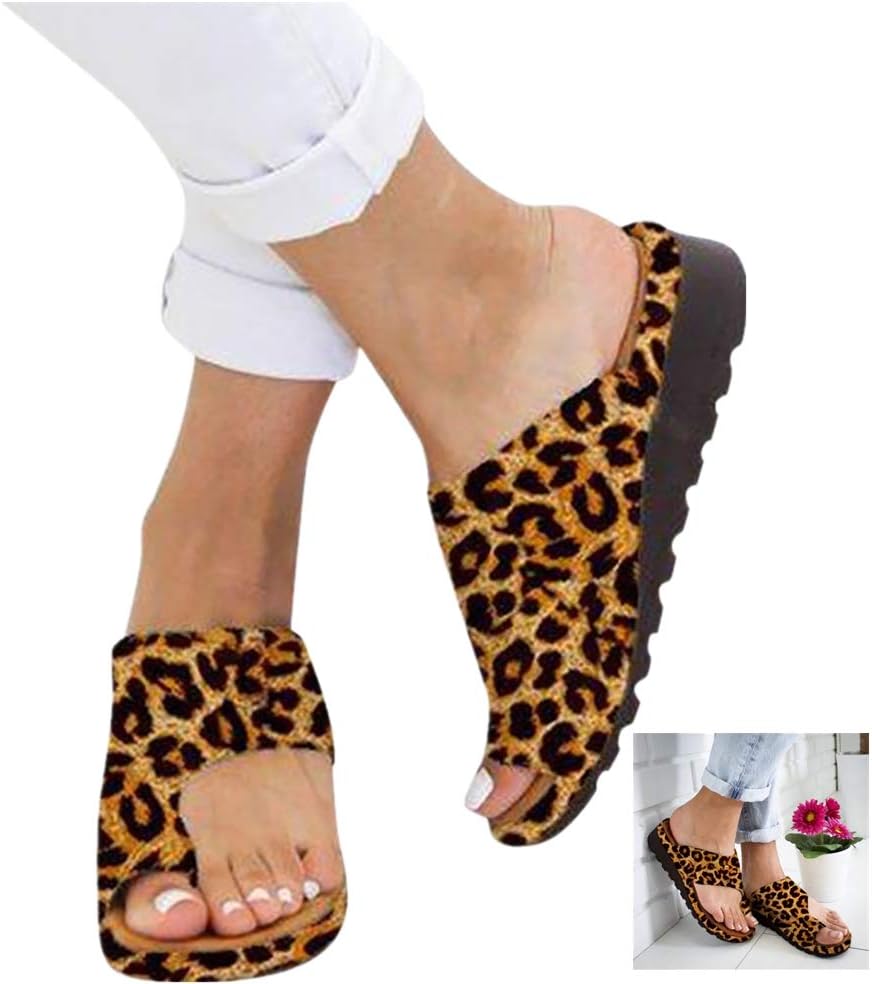 2019 New Women Comfy Platform Sandal Shoes Summer Beach Travel Shoes Fashion Sandals Comfortable Ladies Shoes Flats Leopard Wedges Open Toe Shoes Roman Slippers Sandals (40 EU/7.5 US, Yellow)