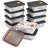 10 Pcs Food Containers with Lids, 20 oz 316 Stainless Steel Storage Containers, Leakproof Snack Storage Boxes, Lunch Bento Boxes for Leftovers, Dishwasher & Freezer Safe