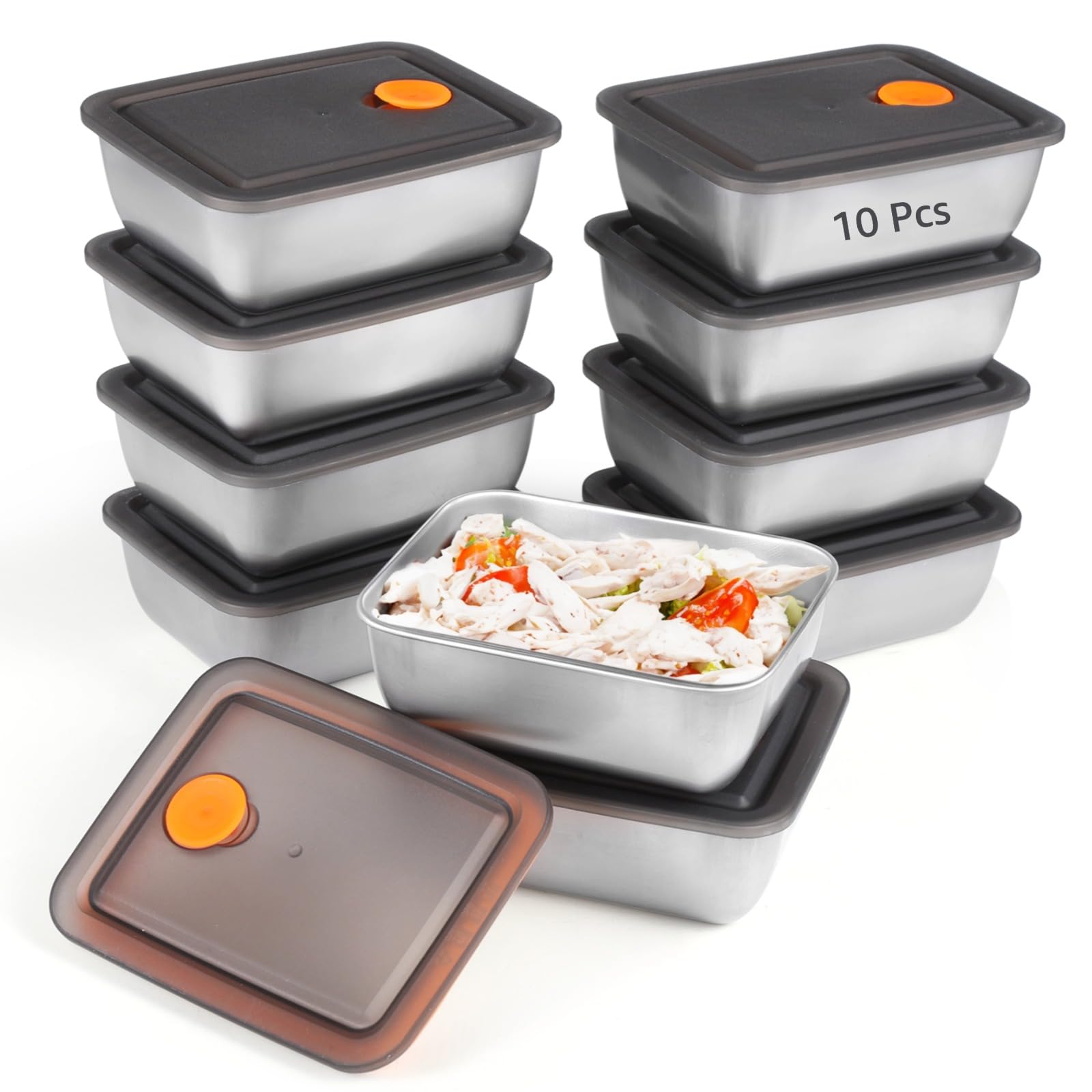 Photo 1 of 10 Pcs Food Containers with Lids, 20 oz 316 Stainless Steel Storage Containers, Leakproof Snack Storage Boxes, Lunch Bento Boxes for Leftovers, Dishwasher & Freezer Safe