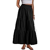MASCOMODA Casual Long Skirts for Women Boho Swing A Line High Waisted Tiered Flowy Maxi Skirt with Pockets Beach Summer 2026