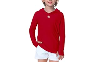 AOBUTE Unisex Kids Long Sleeve Hoodie Rash Guard Boys UPF 50+ Swim Top with Thumb Hole 3-12 Years