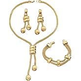 KOLODOGO Gold Long Choker Necklace Set Gold Irregular Necklace Earrings Bracelet Fashion Chain Punk Jewelry Accessories for Women Valentine Anniversary Birthday Friendship Gift