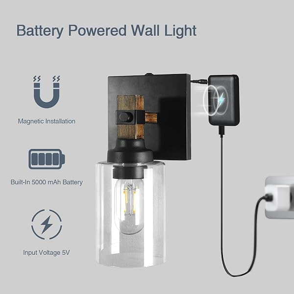 FLORESITA BATTERY OPERATED WALL SCONCE 2-PACK FARMHOUSE RECHARGEABLE WALL LAMP SET OF TWO NO WIRED REQUIRED, EASY INSTALL CORDLESS FOR BEDROOM BATHROOM LIVINGROOM NO REMOTE