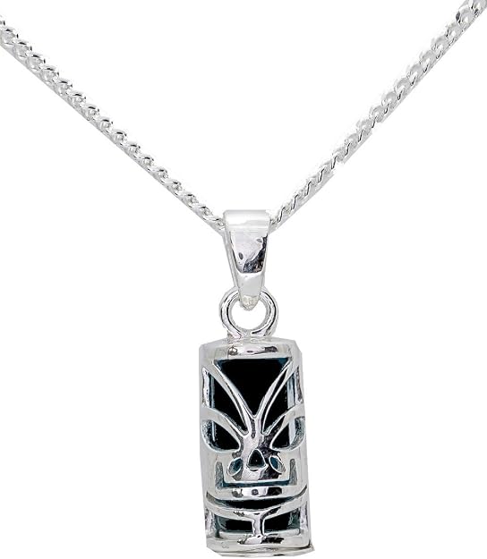 Amulette Tiki Tahitienne ASCALIDO - Argent Massif 925 Rhodié - Porte-Bonheur Avec Chaine 50cm - Coffret Inclus