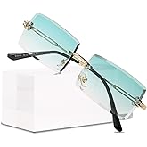 Canoazo Rimless Rectangle Sunglasses Women Men Trendy Square Y2K Glasses Retro Frameless Eyewear Gradient Lens(Clear Green)