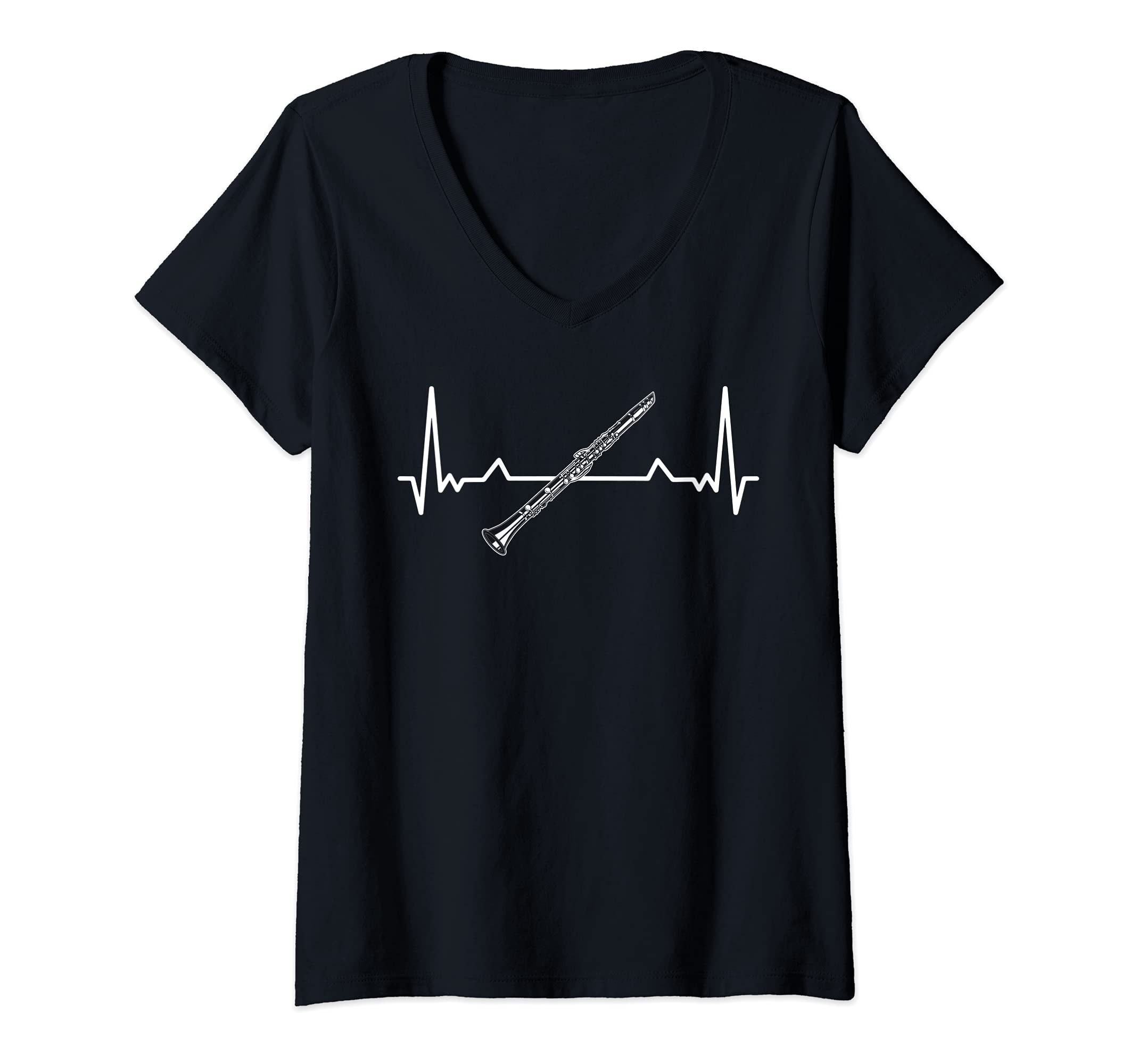 Womens Clarinet Heartbeat Musicians Musical Instrument I Clarinet V-Neck T-Shirt