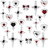 PH PandaHall 16 Styles Gothic Charms 32pcs Heart Cross Charm Black Red Pendant Star Enamel Charms Punk Style Pendant Retro Dangle Pendants for Jewelry Making Easter Craft Bracelet Necklaces Earrings