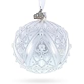 Dimensional Pearl Drops on White Ball Glass Christmas Ornament 3.25 Inches