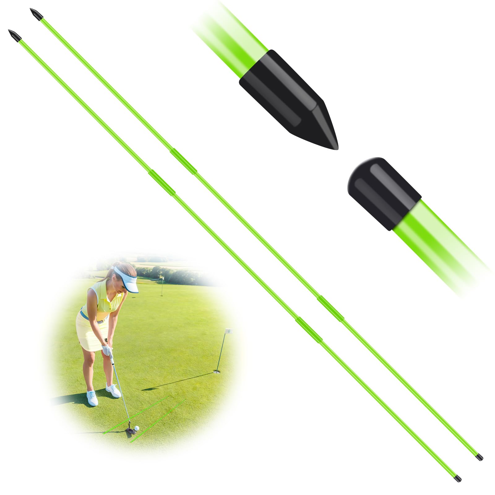 Golf Alignment Stick Sticks Training Aid Rods Rod Cover Tool Swing Trainer Aids Set of 2, Foldable Practice Rods Training Aiming Putting Full Swing Trainer Posture for Men Women (2 Pack in Green)…