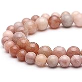 Youngbling Natural Gemstone Beads for Jewelry Making,8mm Sunstone Polished Round Smooth Stone Beads for Bracelet Necklace 15 Inch