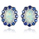 CiNily Sterling Silver or White Gold Plated Opal Stud Earrings With Orange Garnet/Green Quartz Birthstone Earrings Hypoallergenic Jewelry Gift for Women 10mm-12mm