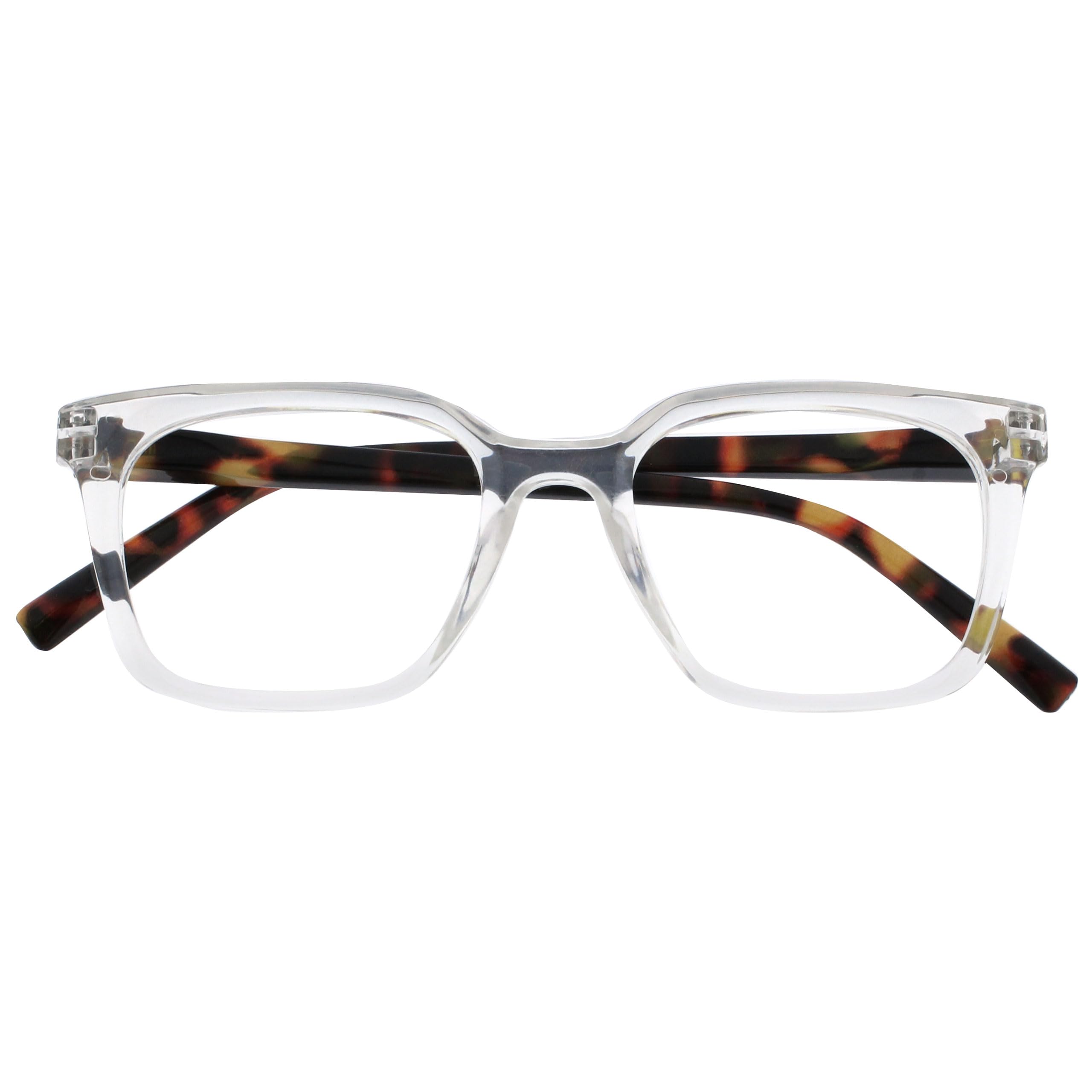 OPULIZE KOI Reading Glasses - Large Rectangular Frame - Clear - Mens Womens - Spring Hinges - R50-C - +2.00