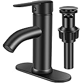 PONAFOU Black Single Hole Bathroom Faucet Black Vanity Faucet for Bathroom Sink 1 Hole or 3 Hole for Modern RV Sink with Pop-up Drain and Deck