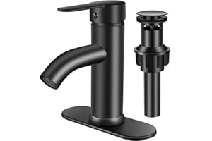 PONAFOU Black Single Hole Bathroom Faucet Black Vanity Faucet for Bathroom Sink 1 Hole or 3 Hole for Modern RV Sink with Pop-up Drain and Deck