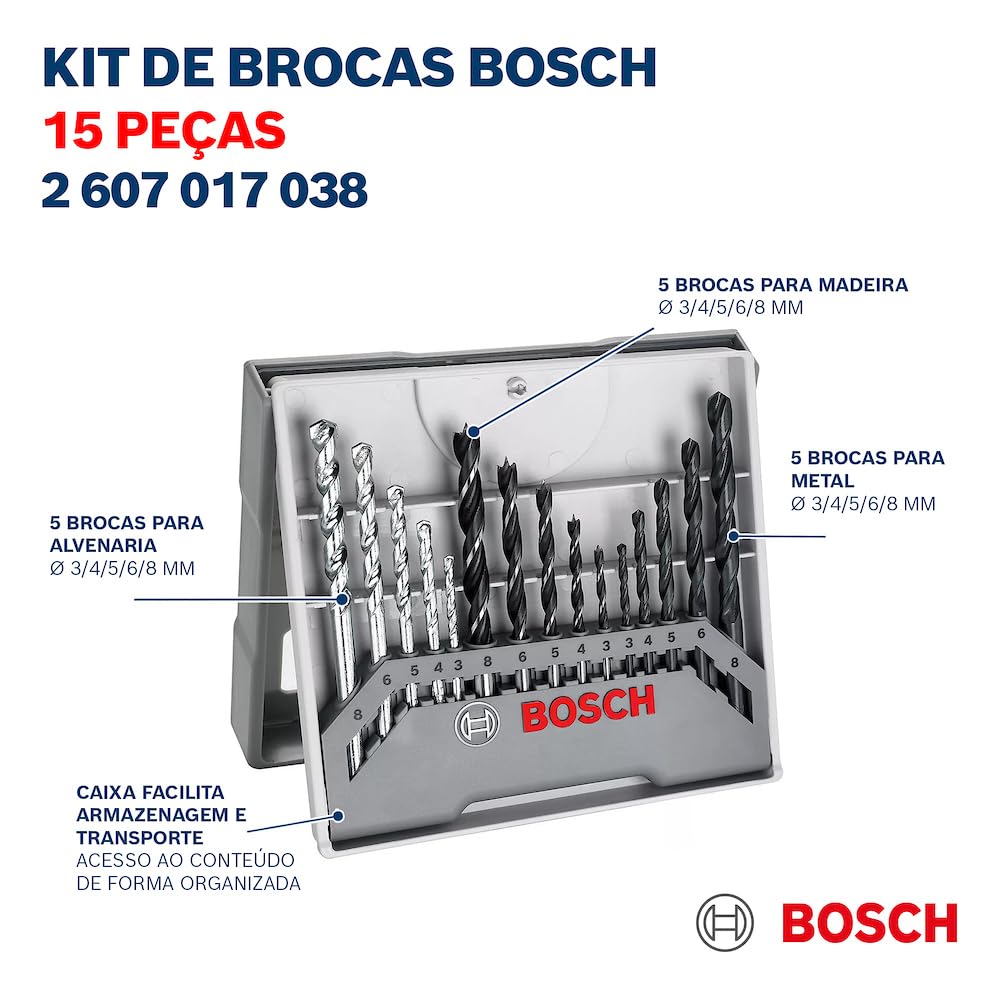 Bosch 15tlg. Bohrer-Set (für Holz, Stein und Metall, Ø 3-8 mm, Zubehör Bohrschrauber und Bohrständer) 2