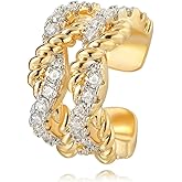 MTMY Gold Ear Cuff Earring for Women 14K Gold Plated Cubic Zirconia Non-Pierced Clip on Cartilage Chunky Ear Cuffs Hypoallergenic Jewelry