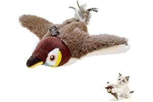Interactive Flying Bird cat Toy, Flapping Wings Sparrow Catnip Toys, Vivid Chirping, Simulation Bird Singing Cat Toy, Electri
