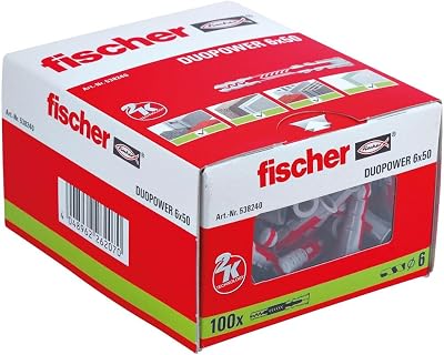fischer Duopower Wall Plugs 6 x 50mm Red/Gray for Multiple Materials