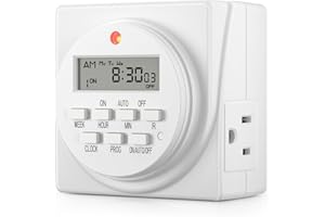 BN-LINK Indoor Digital Timer Outlet, Dual Outlet 7 Day Programmable Light Switch, 3 Prong Plug in Timers for Electrical Outlets, Lamps, Fans, 8 On/Off Programs, 1 Pack, 15A/1875W, ETL Listed