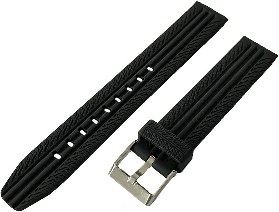 Voguestrap TX54418BK Allstrap 18mm Black Regular-Length Tire Thread Silicone Sport Watchband