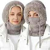 3 in 1 Beanie Hat with Scarf and Mask, 2026 New Women's Outdoors Windproof Scarf Hat, Balaclava for Women, Women's Outdoors Windproof Scarfs Hat (Grey)