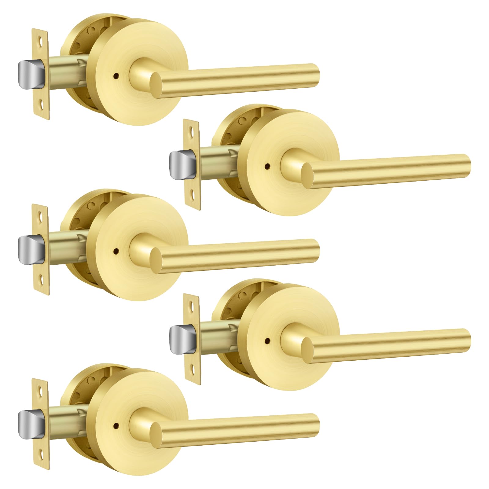 Photo 1 of Haidms 5 Pack Gold Door Handles - Brushed Gold Interior Door Lever, Bathroom/Bedroom Privacy Door Handle, Heavy Duty Modern Style