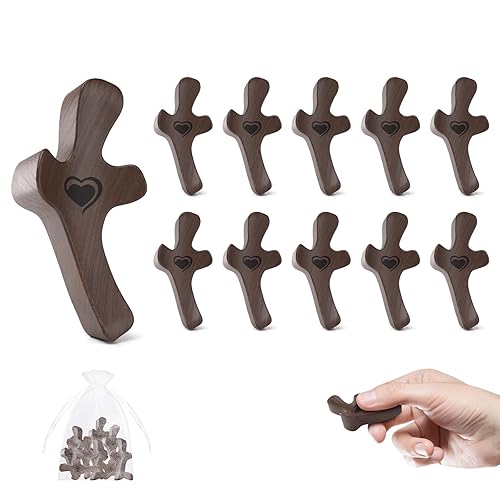 Imerance 10 PCS Cross My Heart,Wooden Cross Fidget-Handheld Pocket Prayer Stress Relief,Comforting,Faith-Christmas,Easter, Mother's Day,Father's Day,Christian Gifts
