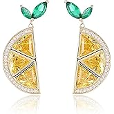 Gold Lemon Earrings for Women Sparkly Crystal Fruit Dangle Earrings Cubic Zirconia Lemon Drop Earringes Unique Gemstone Memorial Earringes Costume Prom Jewelry Accessories