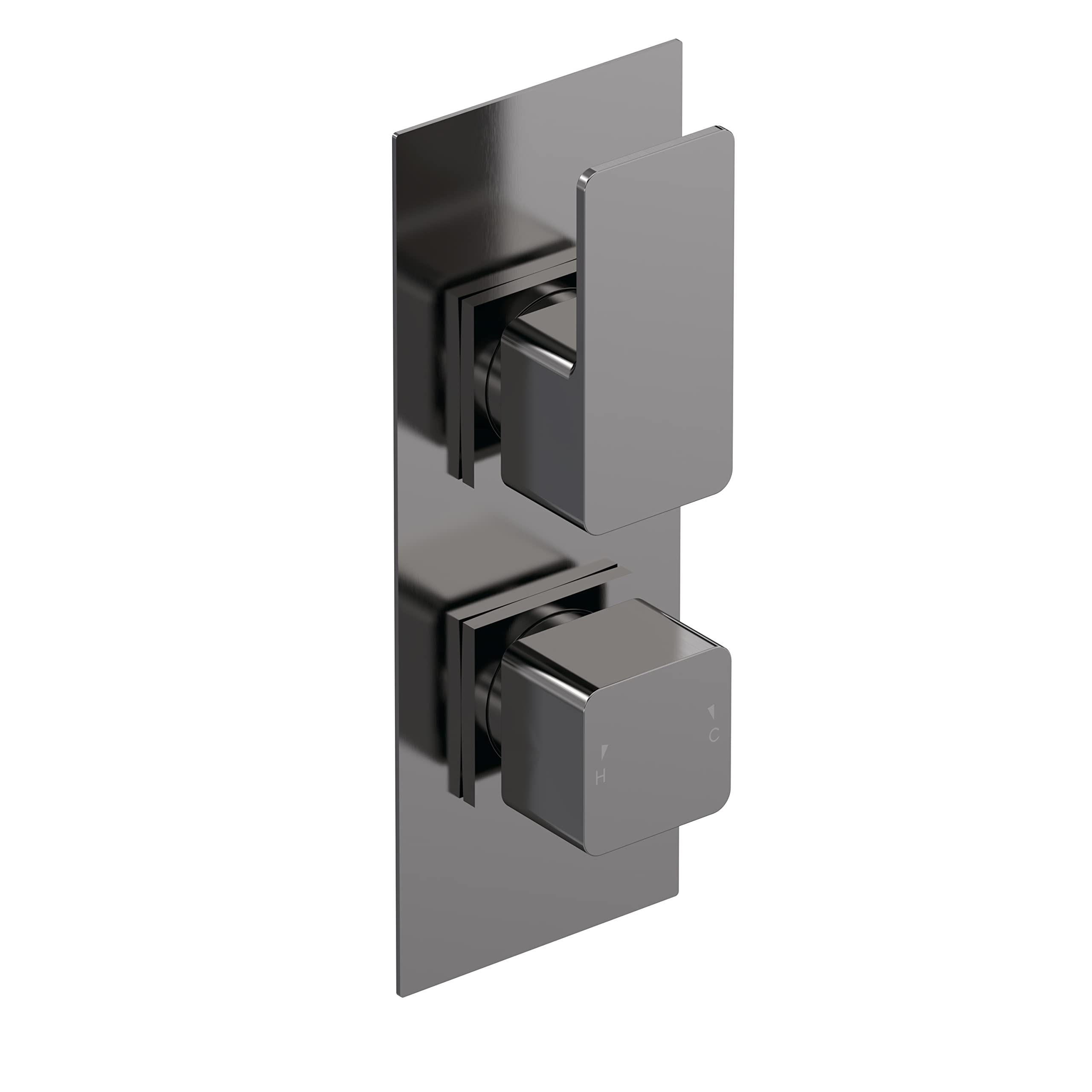 nuie WIN7TW01 Windon Modern Bathroom Square Concealed Twin Thermostatic Shower Valve-One Outlet, Brushed Pewter