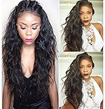 Giannay Hair Water Wave Synthetic Lace Front Wigs Pre Plucked Hairline with Baby Hair Long Wig for Women Heat Resistant Fiber Wigs Black Color 20-24 Inch