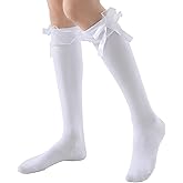 YASIDI Fashion Knee High Socks for Women, Cotton Lace Ruffle White Long Tube Socks