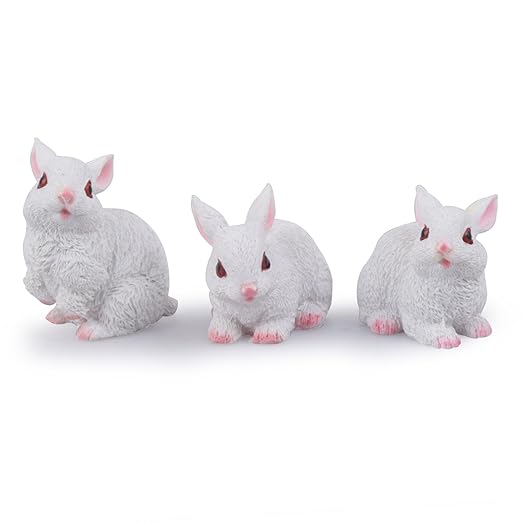 Wonderland Plastic White Rabbit, Mini/Miniature for Bonsai Planter Set of 3 (2 inches)