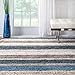 nuLOOM Drey Striped Shag Area Rug - 9x12 Shag Area Rug Casual Blue Multi/Brown Rugs for Living Room Bedroom Dining Room Nursery