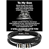 GLAVICY To My Son Bracelet, Braided Leather Bracelet with Stainless Steel Beads Message Card Inspirational Gift from Parents Meaningful Birthday, Graduation, Christmas Gift for Son