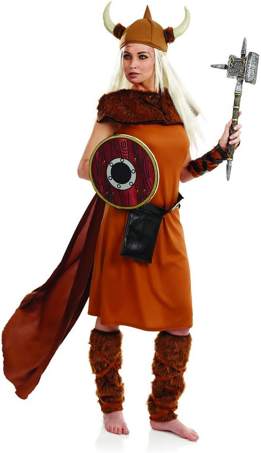 Womens Viking Costume Adults Norse Warrior Brown Dress