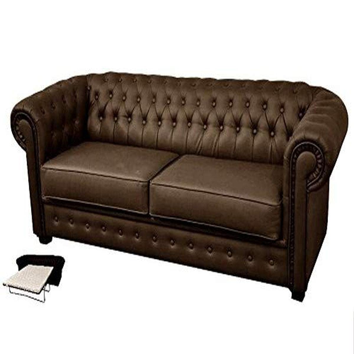 Sofas and More Chesterfield Style Venus Sofa Bed 3 Seater 2 Seater Black Cream Brown Red Faux Leather (3 Seater, Brown)