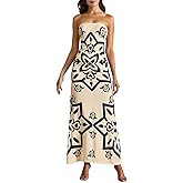 winkbay Women's Boho Print Tube Top Dress Summer Strapless Bodycon Maxi Dress Beach Vacation Clothes