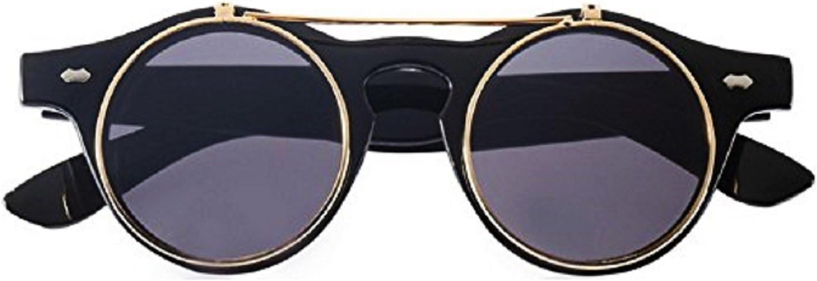 Sunglasses round steampunk flip up double lens hipster with baton