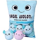 REFAHB Cute Axolotl Plush Toy, Removable Salamander Animal Stuffed Plush Pillow, Kawaii Plush Cushion Toy Game for Kids, Girls, Birthday Gift (6pcs a Bag, Blue)