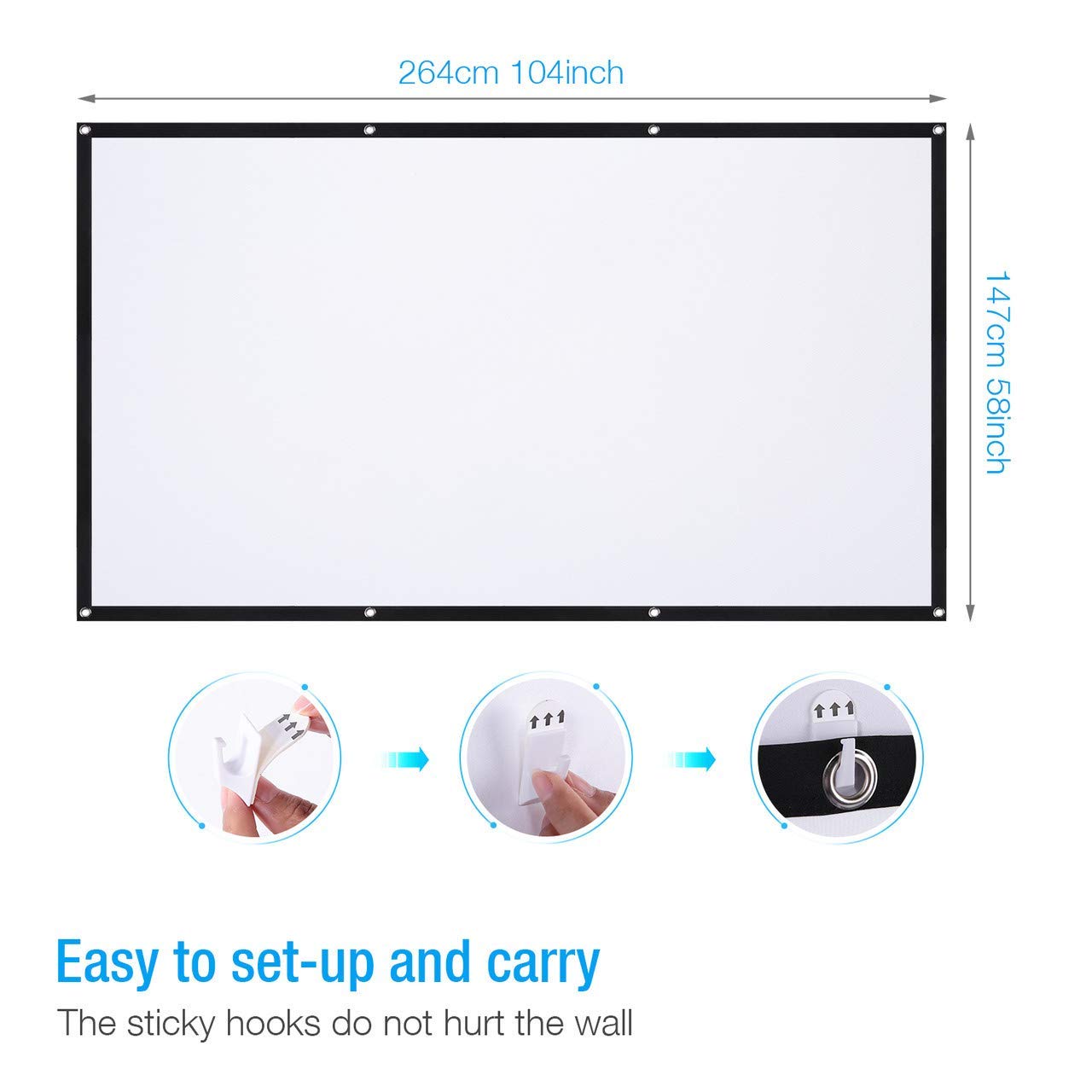 120 Inch Projection Screen, Powerextra 16:9 HD 4K Foldable Anti-Crease Portable Projector Screen for Home Theater Indoor Outdoor Movie Screen, Support Double-Sided Projection